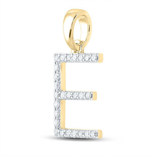 Image of 10kt Yellow Gold Womens Round Diamond E Initial Letter Pendant 1/5 Cttw BTGND158072