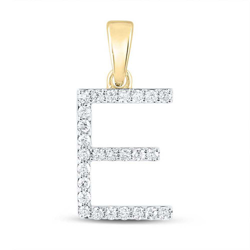 Image of 10kt Yellow Gold Womens Round Diamond E Initial Letter Pendant 1/5 Cttw BTGND158072