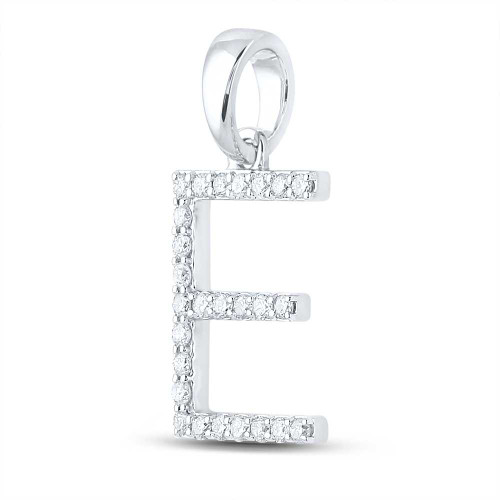 Image of 10kt White Gold Womens Round Diamond E Initial Letter Pendant 1/5 Cttw BTGND158073