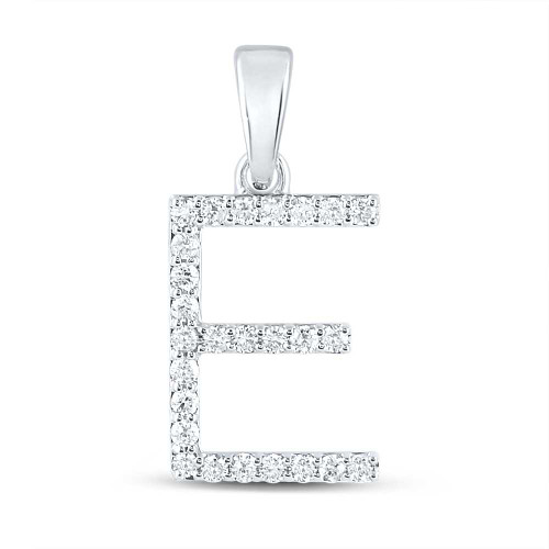 Image of 10kt White Gold Womens Round Diamond E Initial Letter Pendant 1/5 Cttw BTGND158073