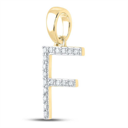 Image of 10kt Yellow Gold Womens Round Diamond F Initial Letter Pendant 1/8 Cttw BTGND158076