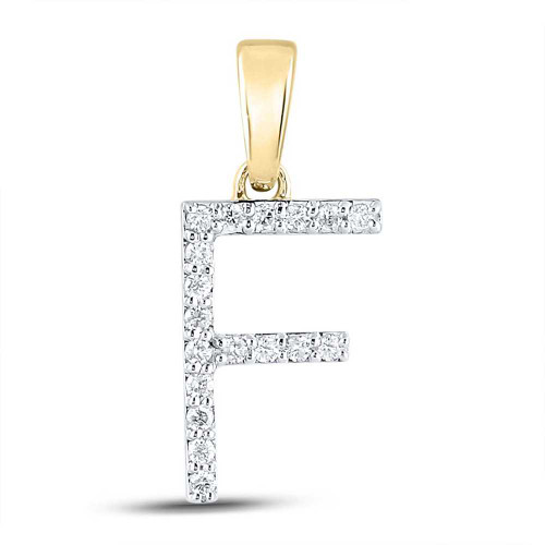 Image of 10kt Yellow Gold Womens Round Diamond F Initial Letter Pendant 1/8 Cttw BTGND158076