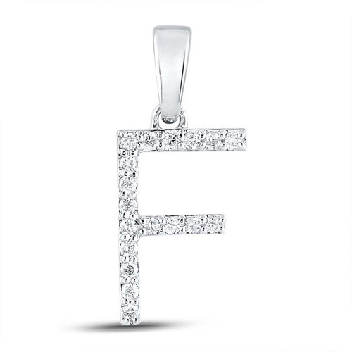 Image of 10kt White Gold Womens Round Diamond F Initial Letter Pendant 1/8 Cttw BTGND158077