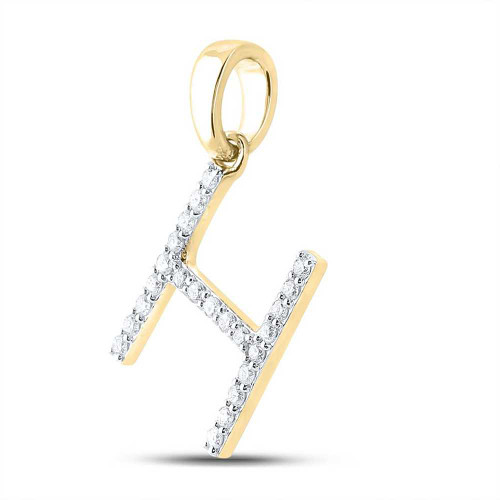 Image of 10kt Yellow Gold Womens Round Diamond H Initial Letter Pendant 1/5 Cttw BTGND158084