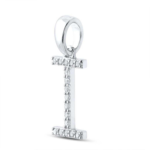 Image of 10kt White Gold Womens Round Diamond I Initial Letter Pendant 1/8 Cttw BTGND158089