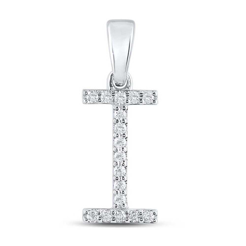 Image of 10kt White Gold Womens Round Diamond I Initial Letter Pendant 1/8 Cttw BTGND158089