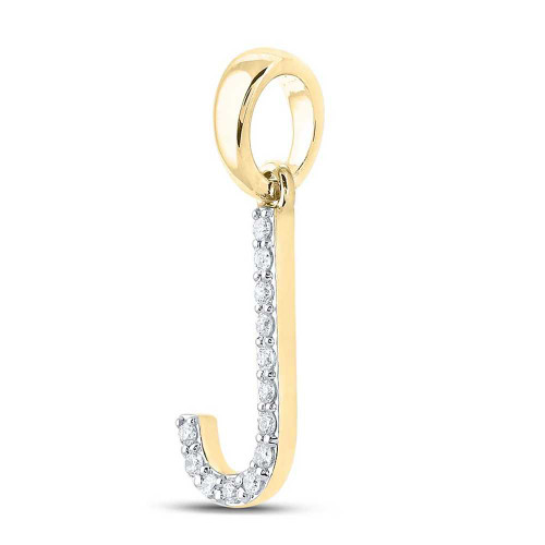 Image of 10kt Yellow Gold Womens Round Diamond J Initial Letter Pendant 1/10 Cttw BTGND158092