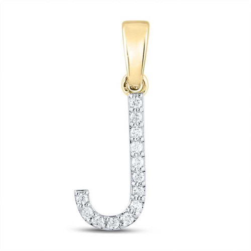 Image of 10kt Yellow Gold Womens Round Diamond J Initial Letter Pendant 1/10 Cttw BTGND158092