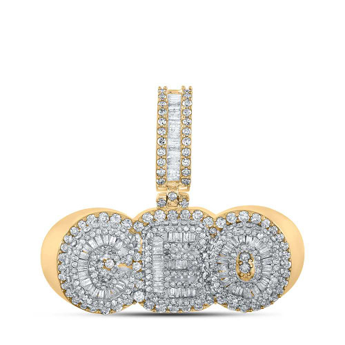 Image of 10kt Two-tone Gold Mens Baguette Diamond CEO Phrase Charm Pendant 3 Cttw BTGND163866