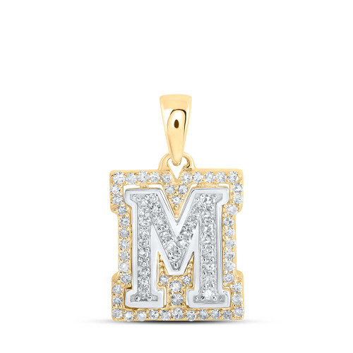 Image of 10kt Two-tone Gold Womens Round Diamond M Initial Letter Pendant 1/4 Cttw BTGND169084