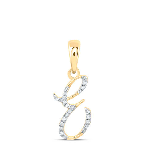 Image of 10kt Yellow Gold Womens Round Diamond E Initial Letter Pendant 1/12 Cttw BTGND169580