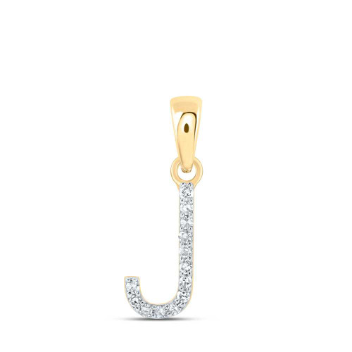 Image of 10kt Yellow Gold Womens Round Diamond J Initial Letter Pendant 1/20 Cttw BTGND169673