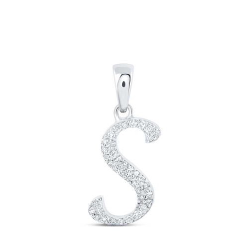 Image of 10kt White Gold Womens Round Diamond S Initial Letter Pendant 1/10 Cttw BTGND169823