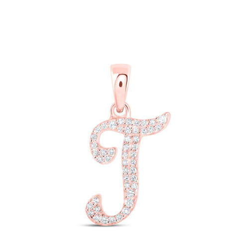 Image of 10kt Rose Gold Womens Round Diamond T Initial Letter Pendant 1/10 Cttw BTGND169827