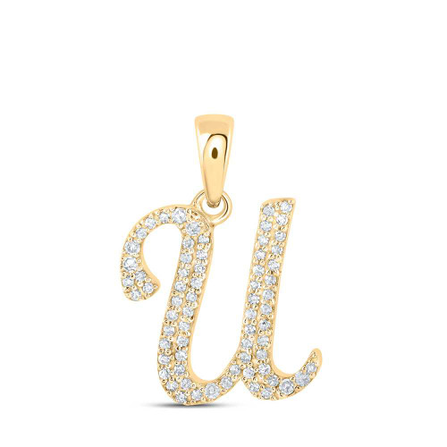 Image of 10kt Yellow Gold Womens Round Diamond U Initial Letter Pendant 1/6 Cttw BTGND169828