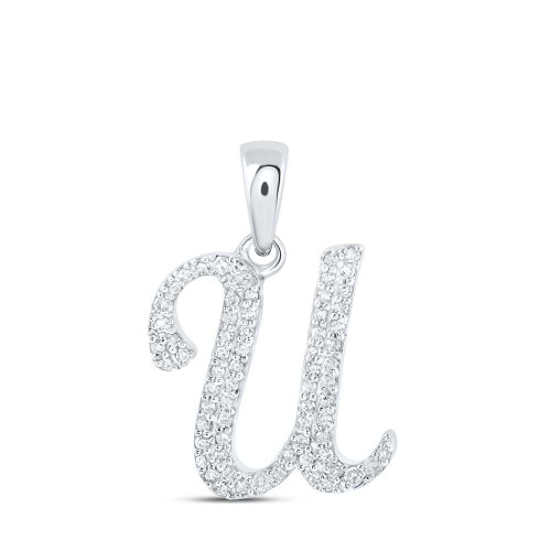 Image of 10kt White Gold Womens Round Diamond U Initial Letter Pendant 1/6 Cttw BTGND169829