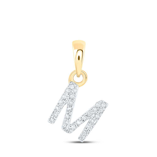 Image of 10kt Yellow Gold Womens Round Diamond M Initial Letter Pendant 1/20 Cttw BTGND169908