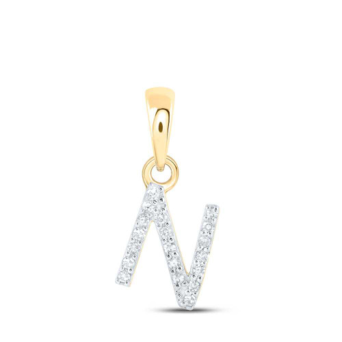 Image of 10kt Yellow Gold Womens Round Diamond N Initial Letter Pendant 1/20 Cttw BTGND169911