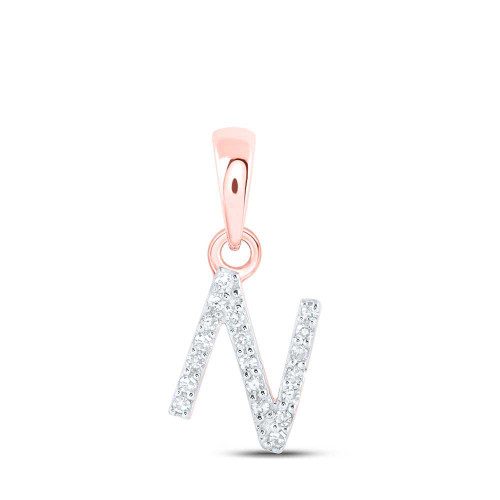 Image of 10kt Rose Gold Womens Round Diamond N Initial Letter Pendant 1/20 Cttw BTGND169913