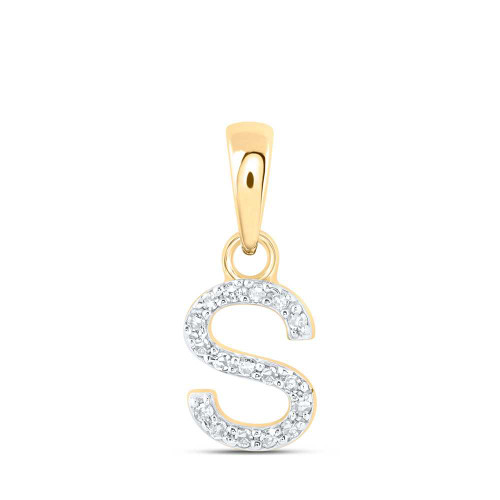 Image of 10kt Yellow Gold Womens Round Diamond S Initial Letter Pendant 1/20 Cttw BTGND169926