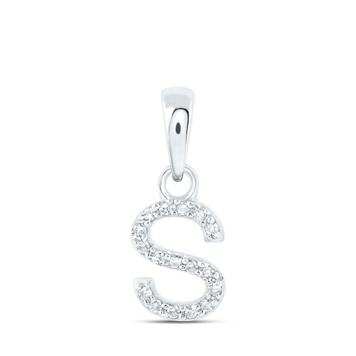 Image of 10kt White Gold Womens Round Diamond S Initial Letter Pendant 1/20 Cttw BTGND169927