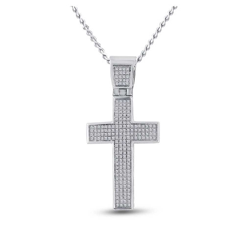 Image of 10kt White Gold Mens Round Diamond Cross Charm Pendant 1/2 Cttw BTGND54428