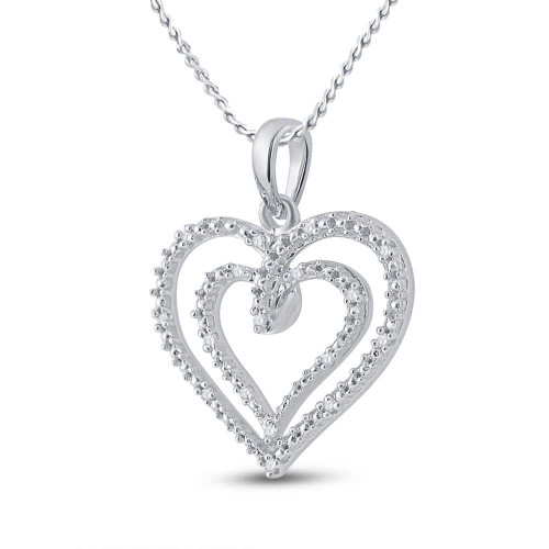 Image of Sterling Silver Womens Round Diamond Heart Pendant 1/20 Cttw BTGND94516