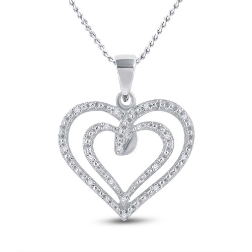 Image of Sterling Silver Womens Round Diamond Heart Pendant 1/20 Cttw BTGND94516