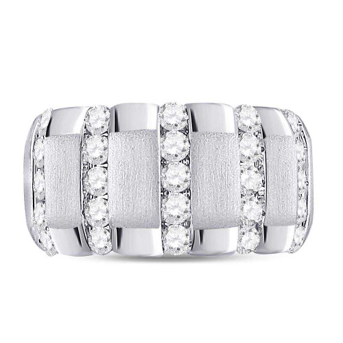 Image of 14kt White Gold Mens Round Diamond Striped Matte Wedding Band Ring 1-1/2 Cttw