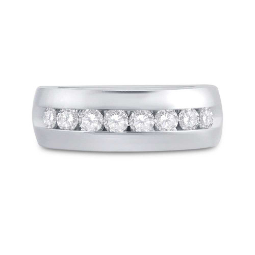 Image of 14kt White Gold Mens Round Diamond Wedding Band Ring 1 Cttw
