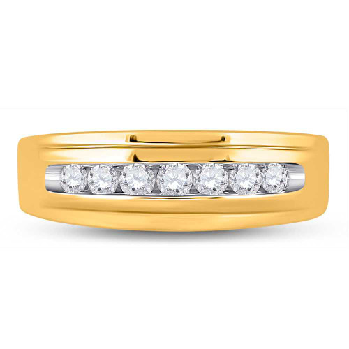 Image of 14kt Yellow Gold Mens Round Diamond Wedding Single Row Band Ring 1/2 Cttw