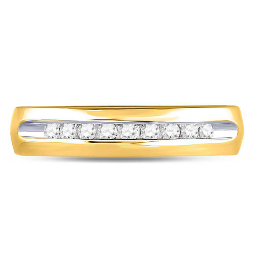 Image of 14kt Yellow Gold Mens Round Diamond Single-row Channel-set Wedding Band Ring 1/4 Cttw