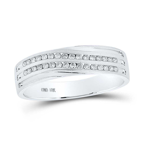 Image of 10kt White Gold Mens Round Diamond Wedding Band Ring 1/4 Cttw