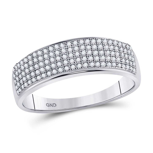 Image of 10kt White Gold Mens Round Diamond Wedding Pave Band Ring 3/8 Cttw
