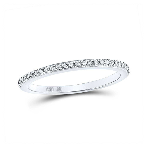 Image of 14kt White Gold Womens Round Diamond Single Row Stackable Band Ring 1/8 Cttw