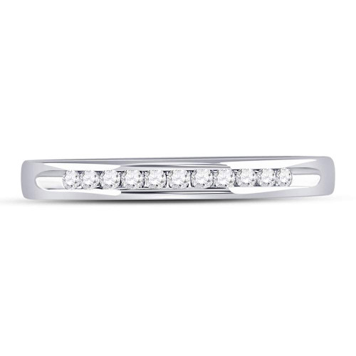 Image of 14kt White Gold Womens Round Channel-set Diamond Single Row Wedding Band 1/10 Cttw