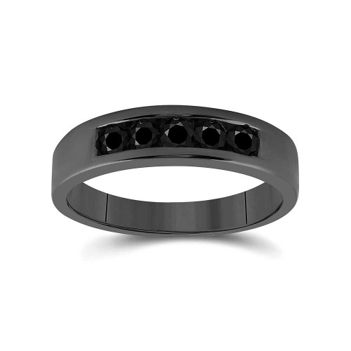 Image of Sterling Silver Black Color Enhanced Round Diamond Mens Wedding Anniversary Band 5/8 Cttw