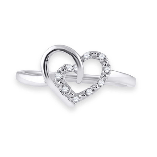 Image of Sterling Silver Womens Round Diamond Heart Ring 1/20 Cttw