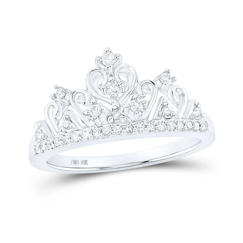 Image of 10k White Gold Round Diamond Womens Womens Crown Tiara Cocktail Band 1/5 Cttw