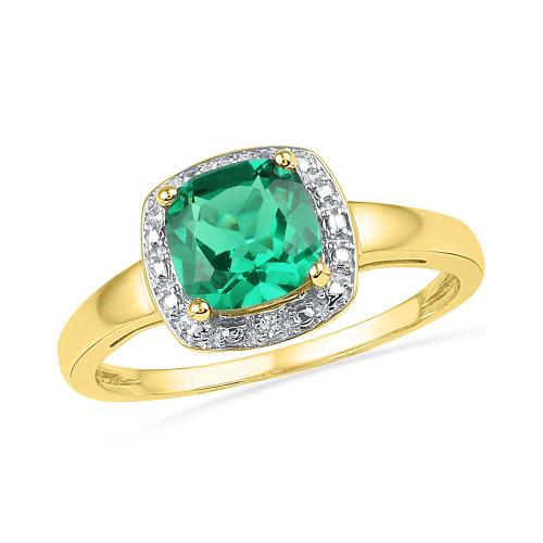 10kt Yellow Gold Womens Princess Synthetic Emerald Solitaire Diamond Ring 1-3/4 Cttw