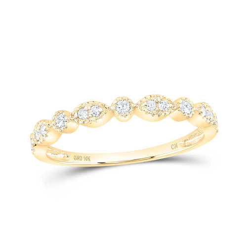 Image of 10kt Yellow Gold Womens Round Diamond Marquise Dot Stackable Band Ring 1/6 Cttw