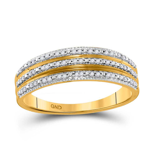 Image of 10kt Yellow Gold Womens Round Diamond Striped Band Ring 1/6 Cttw