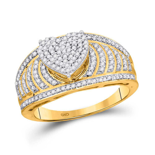 Image of 10kt Yellow Gold Womens Round Diamond Heart Cluster Ring 1/2 Cttw 15162