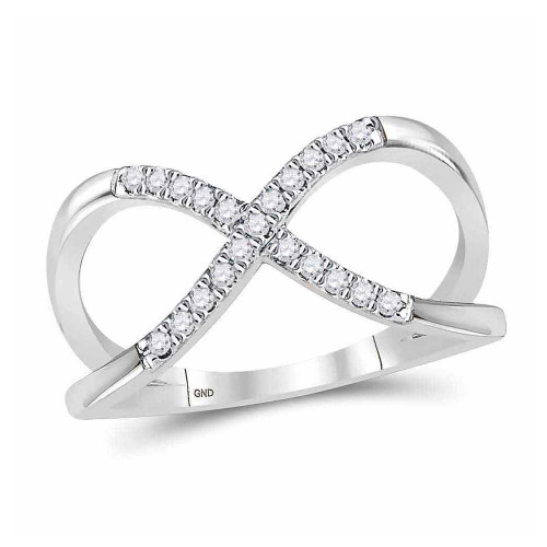 Image of 10kt White Gold Womens Round Diamond Split-shank Infinity Ring 1/6 Cttw