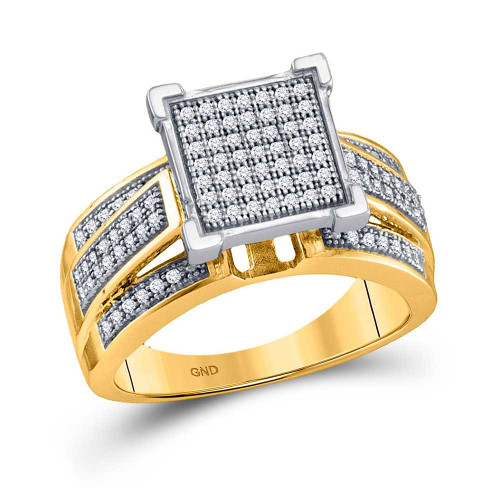 Image of 10kt Yellow Gold Womens Round Diamond Square Cluster Ring 1/3 Cttw