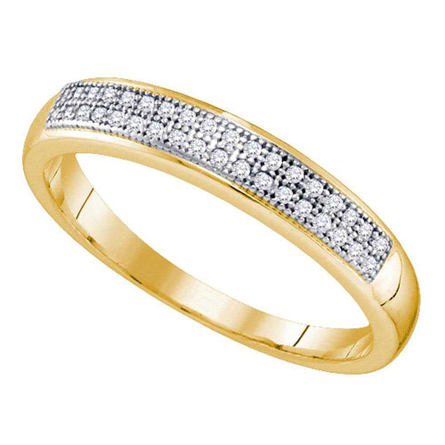 Image of 10kt Yellow Gold Womens Round Diamond Pave Band Ring 1/10 Cttw