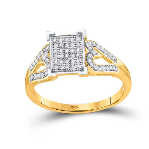 Image of 10kt Yellow Gold Womens Round Diamond Square Cluster Heart Ring 1/5 Cttw