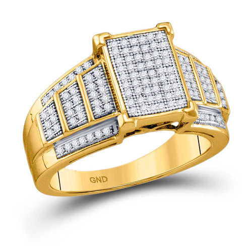 Image of 10kt Yellow Gold Womens Round Diamond Rectangle Cluster Ring 1/3 Cttw 64753