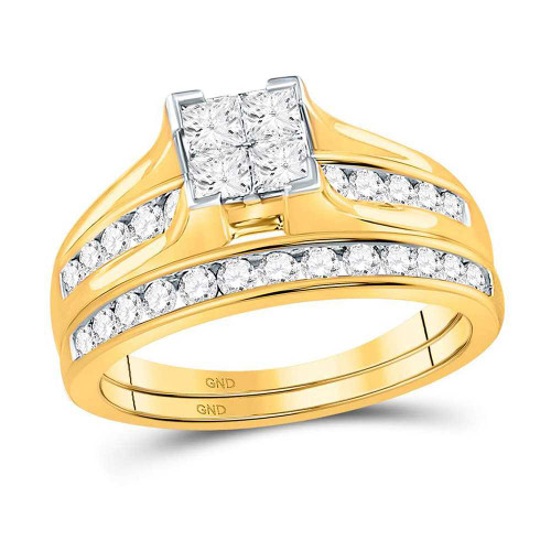 Image of 10kt Yellow Gold Princess Diamond Bridal Wedding Ring Band Set 1 Cttw 67770