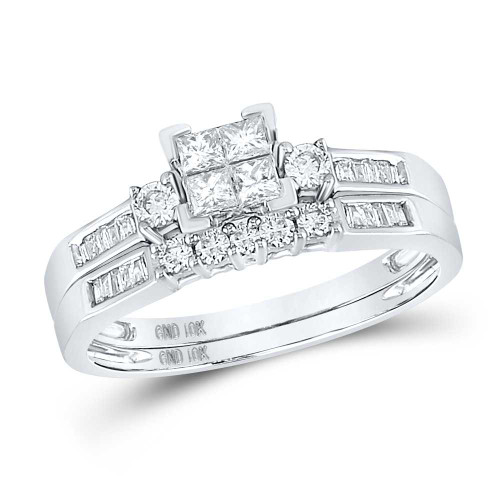 Image of 10kt White Gold Princess Diamond Bridal Wedding Ring Band Set 1/2 Cttw 73823